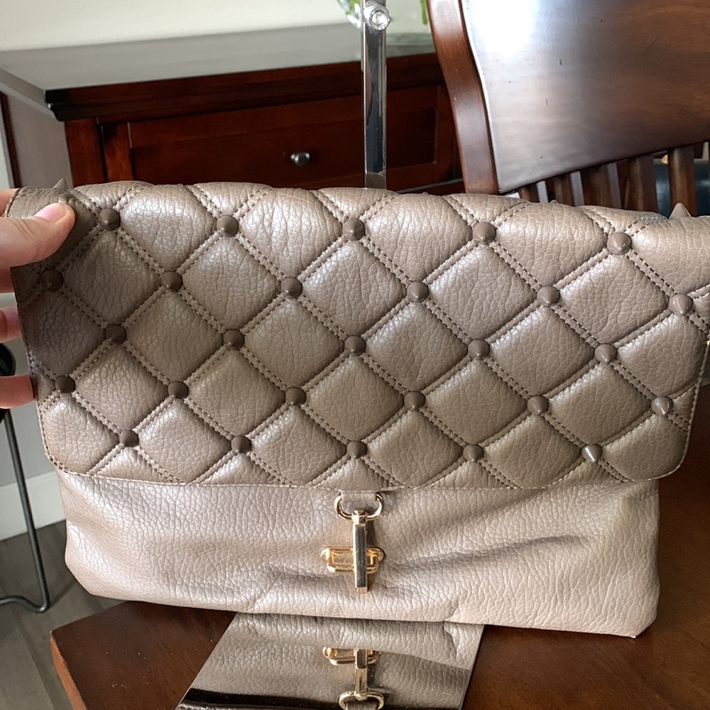 Deuce Lux Taupe Studded Clutch